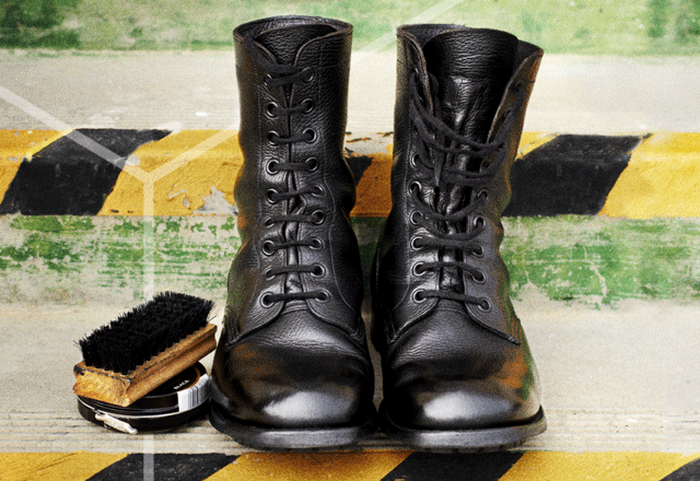 Black boots and shoe polish.
